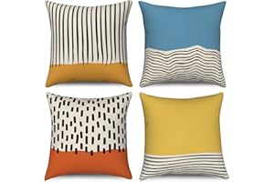 Funda de Cojín Boho 40x40 Juego de 4, Hnmdmyi Mid Century Abstracto Moderno Geométrico Cojín Decorativo Cubiertas Azul Amarillo Naranja Quemado Cojín Cubierta Para Sofá Cama Jardín Exterior Home Decor