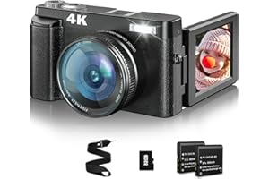 FULEALFLY Fotocamera Digitale 4K 48MP Macchina Fotografica Digitale 32G Scheda 180° Flip-Schermo Flash 16X Zoom Digitale Selfie Fotografia Macro Fotocamera Digitale Compatte per Principiante Regalo di Natale