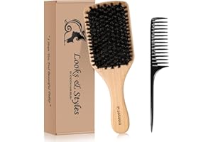 SOSOON Boar Bristle Hair Brush, 100% Pure Boar Bristle Paddle Brush for Women Men Kids Thin, Fine, Long, Curly or Any Type of Hair, Restore Shine & Texture and Makes Hair Smooth & Health