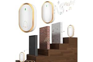 WYFCR Sonnette sans Fil Extérieur Étanche 300 Mètres Sonnette de Porte, 60 Mélodies au 4 Niveaux Volumes,Kit d'un Récepteur et d'un Emetteur, Voyant LED pour Maison Bureau Hôtel Urgence