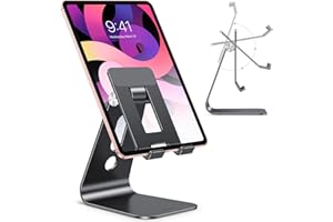OMOTON Supporto per Tablet, Porta Tablet Regolabile da Tavolo[Aggiornato], Dock, Stand Design cavità per iPad PRO 10.5, PRO 12.9, iPad Mini 2 3 4, Air, iPhone, Samsung Tab, Base Grande, Nero