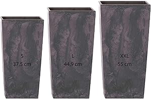 WELL HOME MOBILIARIO & DECORACIÓN Pack 3 macetas altas Prosperplast (11,4/19/35 litros) Urbi Square Effect de plastico en color antracita con deposito.