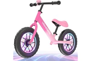 Lilian&Gema Laufrad ab 2 Jahre, Laufrad Buntes Beleuchtete Räder, Licht Laufrad Kinder Lenkrad und Sattel Höhenverstellbar, 12 Zoll Laufräder, Balance Bike für 2-5 Jahre, Kinder Laufrad