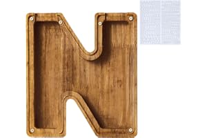 GOXAEEE Personalisierte Spardose Buchstabe Holz, 23 cm Alphabet Sparbüchse Groß Kreative Piggy Bank mit DIY Aufkleber, Weihnachts und Geburtstagsgeschenk für Kinder (N)