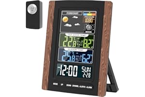 Station Météo sans Fil HAPPYMATE avec Capteur, Thermomètre Lgromètre Intérieur Extérieur, Temp., Hum., Baromètre, Prévision Météorologique, Réveil, Phases Lunaires