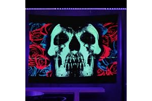HOLAVIDA Tapiz de Calavera, Color Fluorescente Colgante de Pared de Halloween Elementos de Terror Interior Amantes Dormitorio Decoración de Pared (150 cm × 130 cm)