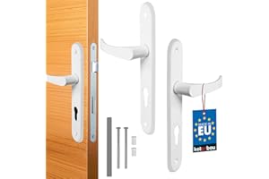 KOTARBAU® Juego de manillas para puerta, Manilla de cilindro de perfil, 72 mm, Manillas de aluminio - blanco, 2 Manetas, Manijas de placa larga, Diseño clásico, Kit de montaje incluido, Picaportes