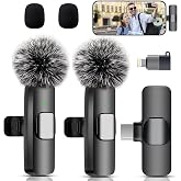 Wireless Lavalier Microphone for iPhone, iPad and Android Phones, PC | 2 Mobile microphone with noise reduction, plug&amp;play, i