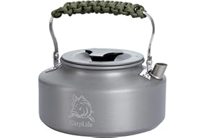 CARPLIFE PRODUCTS LTD Lightweight Aluminium Camping and Fishing Kettle - CarpLife Products - Fishing Kettle - Camo Paracord Handle 1.1L Capacity - Hand Finished