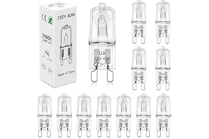 BROTOU Żarówka Halogene G9 (12 sztuk) 40 W, 230 V, ciepła biel 2800 K, bez migotania, halogenowa lampa do salonu, żarówka piekarnika g9 40 W, 300 stopni do okapu kuchennego, piekarnika, lampy