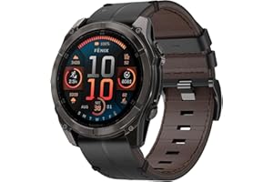 TOPSIC Skórzany pasek do zegarka Garmin Fenix 7X, 26 mm, prawdziwa skóra, pasek do zegarka Fenix 8 51 mm, FEnix 6X, FEnix 6X Pro, FENix 5X, FENix 5X Plus, FENIX 3, FENIX 3 HR, Enduro 2
