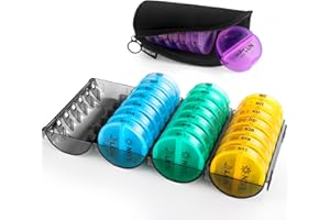 YAKLIM Pilulier Semaine Matin Midi Soir Pilulier Mensuel Boite Medicaments Amovible et de Grande Capacité Pour Conserver l'huile de Poisson, les Gélules, les Vitamines et Autres Suppléments (4 Couleurs)