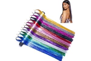 NATUCE Brokatowe doczepiane włosy, błyszczące, na imprezę, dla dziewcząt, na cosplay, akcesoria do włosów, 12 kolorów, 9600 pasemek