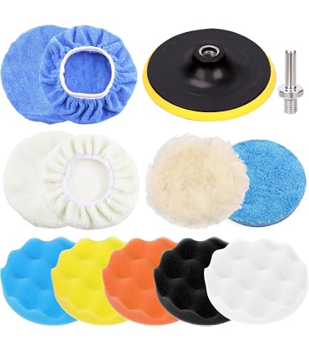 Set 7 Tamponi Lucidanti 125mm – Spugna E Microfibra Per Lucidatrice Rotorbitale, Trapano E Levigatrice