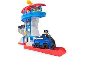 PAW Patrol Playset Core Lookout Tower | Dubbelsidigt spel - periskop rutschkana lanserare fordon uppdragskort och 2 Chase-fig