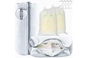 HUTRADE XXL Bolsa Lavar Zapatillas Lavadora - 2 Pack Reutilizables con Microfibra 360° Bolsa lavadora Zapatillas, para Calzado Deportivo e Infantil, con 2 Bolsas Antipolvo y 4 Ganchos S (Blanco)