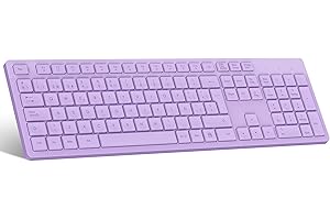 LeadsaiL Teclado Inalámbrico QWERTY Español Teclado USB Ergonómico de Tamaño Completo, Teclado Numérico Teclas, 12 Accesos Directos Multimedia para Windows Mac PC Ordenador Portátil-Violeta