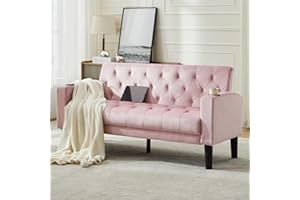 ‎GRAVFORCE GRAVFORCE Sofa 2 Sitzer Couch mit 2 Ladeports und 2 Becherhaltern 157cm 2er Sofa Klein für Jugendzimmer, Wohnzimmer, Wohnung, Büro, Einfache Montage Samt Rosa