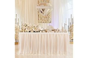 NSSONBEN Tulle Table Skirt Champagne Table Skirting with Gold line Fluffy Tutu Table Skirt for Baby Shower Birthday Party Wedding Banquet Table Decorations (2Yard/6ft/L183cm*H77cm)