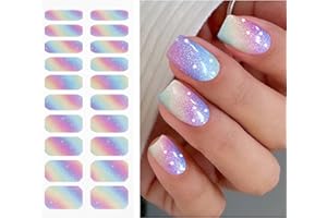 JMEOWIO Gel Nail Stickers Rainbow Glitter Semi Cured Gel Nail Strips Wraps UV/LED Nails Art Design Decoration Accessories