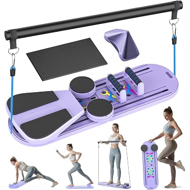 Hengrongshen Planche De Pilates Pliable Multifonction - Avec Bandes Résistance 30kg, Minuterie, Support Téléphone, Capacité 150kg
