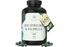 ‎TRUE NATURE Bio Spirulina & Chlorella Presslinge – 600 Tabletten – Hochdosiert mit 6.000 mg pro Tag – Vorrat für 50 Tage – Hergestellt & laborgeprüft in DE – Vegan & frei von Zusätzen – TRUE NATURE