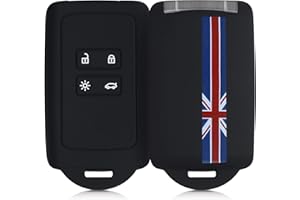 kwmobile Car Key Cover Compatible with Renault 4 Button Car Key Smart Key (only Keyless Go) - Silicone Protective Key Fob Design Cover with Eyelet - Union Jack Red/Blue/Black