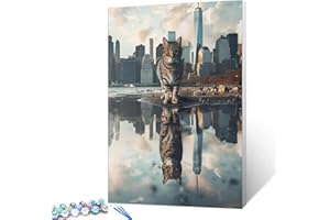 AIHONMIN Kit de peinture par numéros - Réflexion d'animaux dans l'eau - Acrylique - Pigment - Peinture à l'huile - Chat ou lion - Pour adultes, débutants et enfants - Décoration d'intérieur - 40,6 x 50,8 cm (l