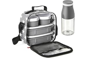 PracticFood Kit Urban Food Casual - Bolsa Térmica Porta Alimentos con Tapers Herméticos (Drink Stars Grey)