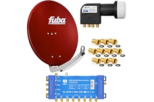 FUBA 8 Teilnehmer Digital SAT Anlage DAA780R + Profi LNB 0,1dB Full HDTV 4K + PMSE Multischalter 5/8 + 24 Vergoldete F-Stecker Gratis dazu