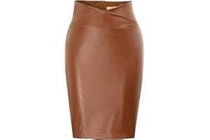 GRACE KARIN Donna Gonna Pelle a Vita Alta Tubino al Ginocchio Elegante Casual Tinta Unita