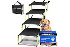 ‎PRIORPET Hundetreppe Auto Klappbar - Hundetreppe Große Hunde - Leuchtende Leitmarkierung - Gelenkschonende Einstiegshilfe Auto Hund - Hundeleiter Faltbar mit Anti-rutsch Einsatz - 77kg Tragkraft - 4 Stufen