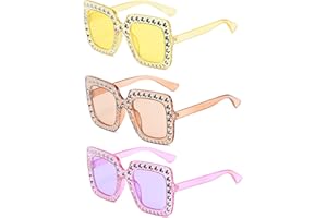 AOREETY 3 Pcs Oversized Rectangle Fake Rhinestone Sunglasses, Unisex Thick Frame Bling Hollow Out Design Sunglasses Sparkling Retro Sunglasses for Women Dresses up Clothing Accessories-A