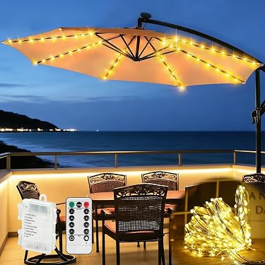 Ombrellone Da Patio GarveeLife Con Luci LED Solari: Rosso, 3m, 8 Costole, Manovella E Inclinazione