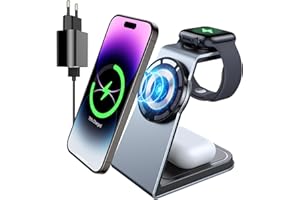 Ni-SHEN Kabelloses Ladegerät,Magnetische Aluminium 3 in 1 Kabellose Ladestation,Schnelles drahtloses Ladegerät Dock für iPhone 14/13/12/Pro/Max/Plus/mini,Apple Watch SE/8/7/6/5/4,AirPods 3/2/Pro