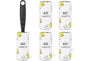 TLG Lint Roller, 5 Refills 300 Extra Sticky Sheets with Handle - Sticky Roller for Clothes - Lint Roller Refills, for Pet Hair, Cat Hair, Dust & Fluff from Furniture, Carpet, Lint Removers for Clothes