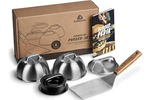 ‎BURNHARD BURNHARD Burger-Set 6-TLG. inkl. Burgerpresse, Wender, Smasher, 2 Melting Domes aus Edelstahl und Rezeptheft