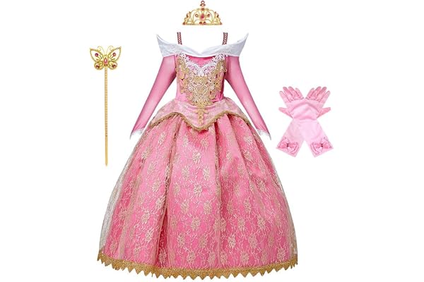 MYRISAM Fille Déguisement d’Aurore La Belle au Bois Dormant Cosplay Costume Princesse Conte de Fée Dégradés Robe Carnaval Halloween Noël Anniversaire Cérémonie Fête (avec Accessoires)
