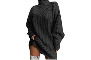 seiveini Strickkleid Damen Pulloverkleid Elegante Rollkragen Strickpullover Lang Winterkleid Langarm Pulli Warme Tunika Pullover Kleid Winter Freizeitkleid Sweater Oversize Casual
