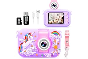 Macchina Fotografica Bambini, ARNSSIEN Fotocamera Bambini,180 °Flip Len, 2.4in IPS LCD fotocamera con custodia in silicone,Regalo Bambino e Bambina 3 4 5 6 7 8 9 10 anni,Regalo di Compleanno/Natale