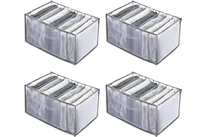 EACHPT Organizer Armadio, 4 pezzi Organizer Cassetti, Organizer Armadio Salvaspazio, Organizzatore Armadio pieghevole 9 Griglie, Mesh Trasparente, per Pantaloni, Leggings, T-Shirt, Maglione (Grigio