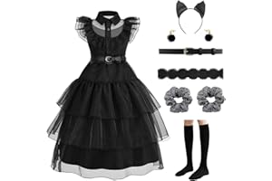 CANBERRIES CRANBERRIES Mädchen Wed Kostüm mit Zubehör für Kinder Familie Prinzessin Schwarz Kleid Halloween Karnival Cosplay Partykleid Für Mädchen Von 4–14 Jahren