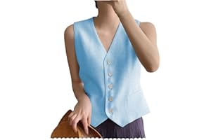 AeoTeokey Chaleco de lino para mujer, cuello en V, de un solo pecho, elegante chaleco de negocios, top