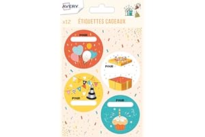 AVERY - 12 étiquettes cadeaux anniversaire - thème festif