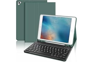 JADEMALL Keyboard Case for iPad 9.7 Inch 6th/5th Generation 2018/2017, Wireless Bluetooth Detachable Keyboard, Slim Protective Cover with Pencil holder for iPad Air 2/Air 1/Pro 9.7 inch, Dark Green