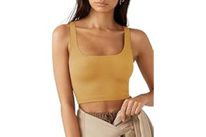 Rongseng Mujer Camiseta sin Mangas Sexy Crop Top Cuello Cuadrado Verano Deportivas Tank Tops Moda Casual Corto Chaleco Básicas Camistas para Gimnasio Entrenamiento