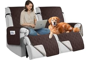 QQJIN 100% Waterproof Recliner Chair Cover with Pockets, Elastic Strap, Non-Slip Recliner Armchairs Covers, 1 Seat Anti-fouling Recliner Cover for Kids, Dogs, Pets,Chocolate,2 Seater