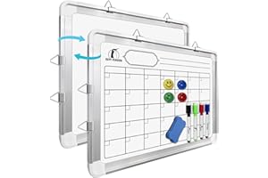 NAVY PENGUIN Double Face Tableau Magnetique Calendrier Mural & Tableau Blanc Uni – 38x30cm Planificateur Mensuel Effaçable avec 1 Effaceur Magnétique, 4 Feutres Effaçables à Sec et 4 Aimants