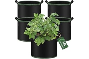 PlayDen Pack de 5 bolsas de 18 l de tela no tejida, maceta de tela con asa, macetas de tela reutilizables, macetas de cultivo para balcón, terraza, invernadero y jardín