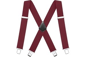 FACATH Męskie szelki w kształcie litery X, szerokość 5 cm, wytrzymałe szelki do spodni z 4 mocnymi metalowymi klipsami, szelki smokingowe, regulowane i elastyczne szelki do spodni męskich i damskich, czerwony (wine red), L